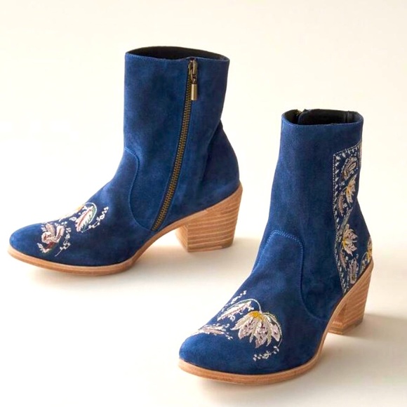 Sundance Blue Embroidered Ankle Boots - Picture 4 of 7
